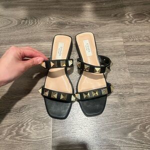 Steven by Steve Madden Black and Gold Studded Sandals